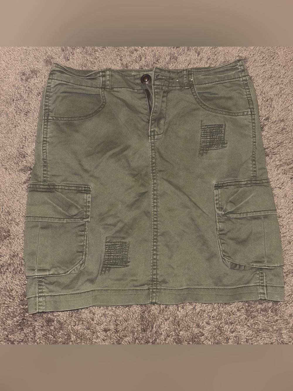 Olive Green Cargo Patch Pocket Skirt